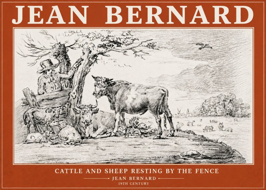 Jean Bernard Cattle and Sheep Resting by the Fence No6 - Plakat