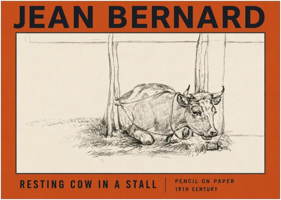 Jean Bernard Resting Cow in a Stall No2 - Plakat