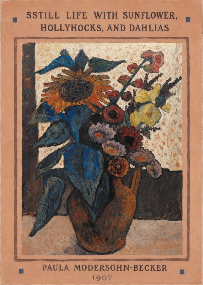 Paula Modersohn-Becker Still Life with Sunflower, Hollyhocks, and Dahlias No3 - Plakat