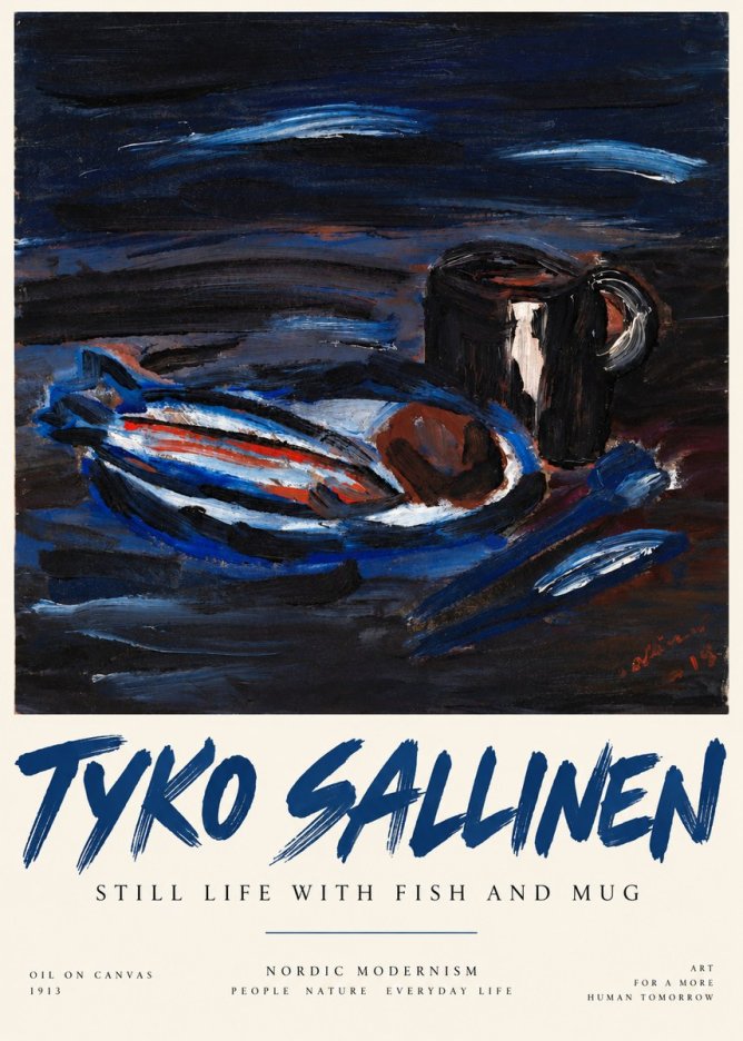 Tyko Sallinen Still Life with Fish and Mug No3 - Plakat