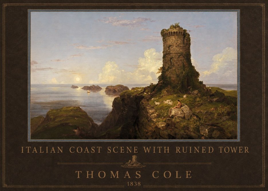 Thomas Cole Italian Coast Scene with Ruined Tower I No4 - Plakat