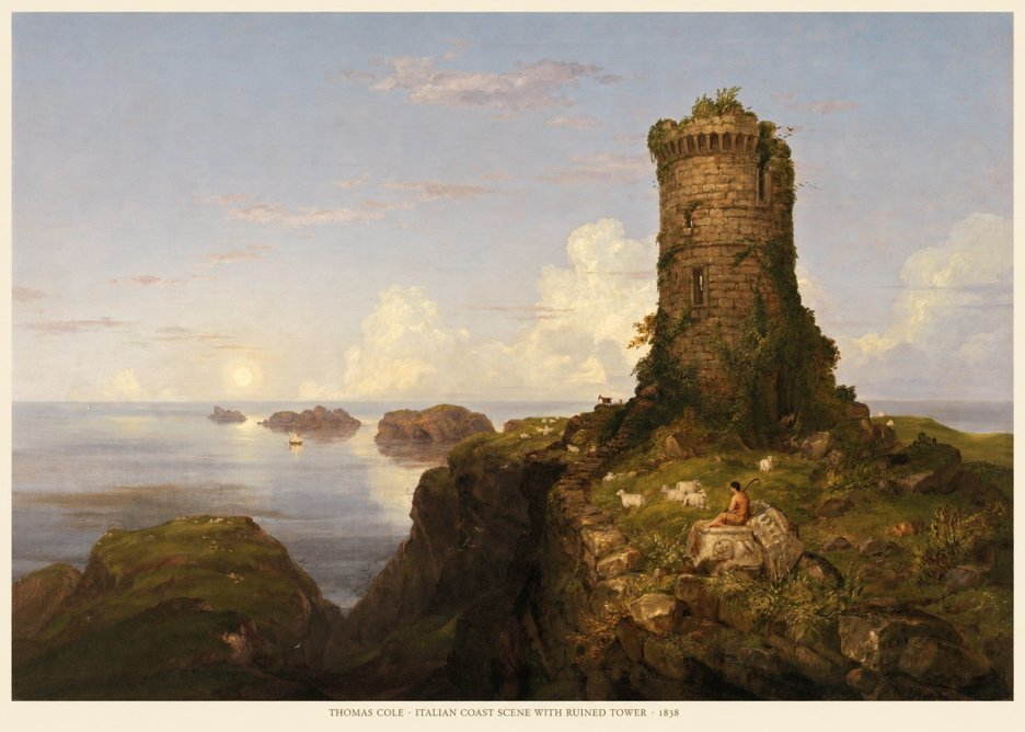 Thomas Cole Italian Coast Scene with Ruined Tower I No5 - Plakat