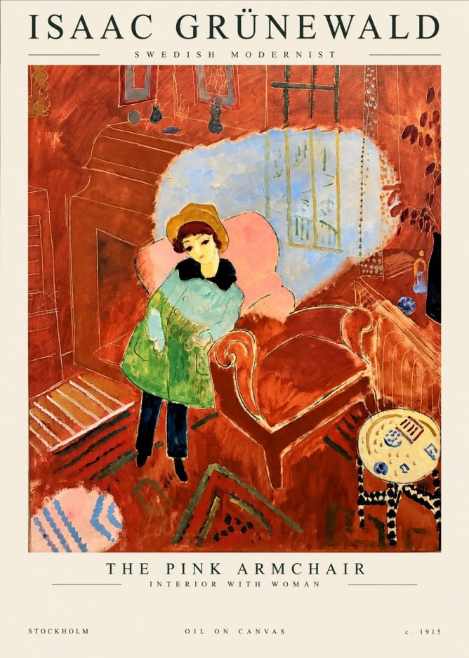 Isaac Grünewald Interior with Young Girl No2 - Plakat