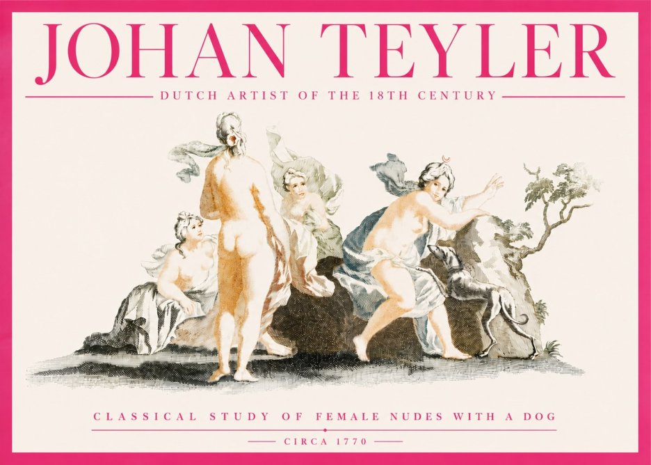 Johan Teyler Classical Study of Female Nudes with a Dog No4 - Plakat