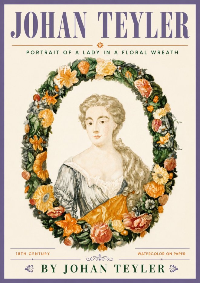 Johan Teyler Portrait of a Lady in a Floral Wreath No6 - Plakat