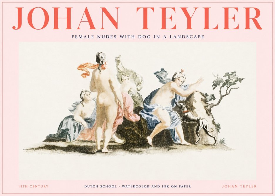 Johan Teyler Nudi Femminili Con Cane in Paesaggio No3 - Plakat