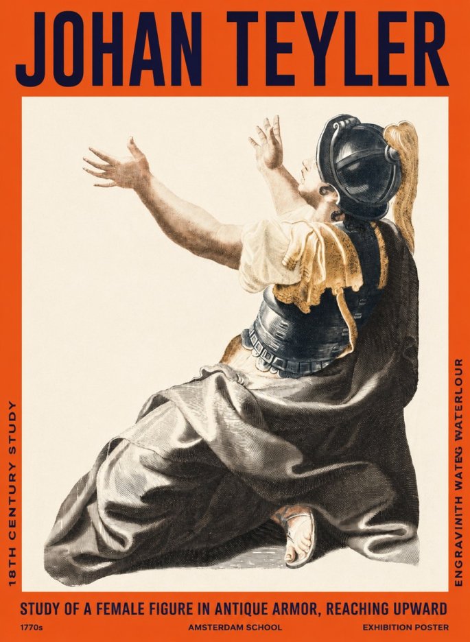 Johan Teyler Study of a Female Figure in Antique Armor, Reaching Upward No2 - Plakat