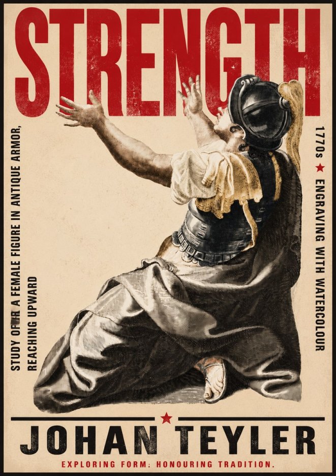 Johan Teyler Study of a Female Figure in Antique Armor, Reaching Upward No5 - Plakat