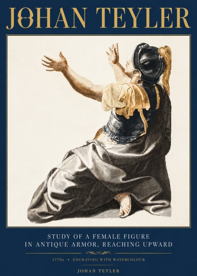 Johan Teyler Study of a Female Figure in Antique Armor, Reaching Upward No6 - Plakat