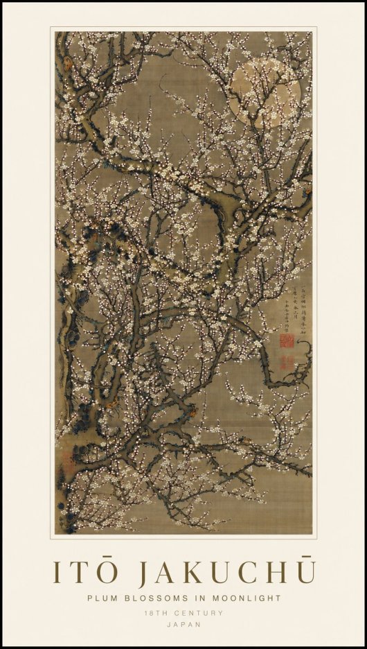 Itō Jakuchū Plum Blossoms in Moonlight No1 - Plakat