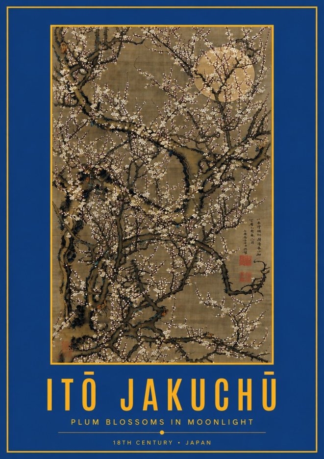 Itō Jakuchū Plum Blossoms in Moonlight No3 - Plakat