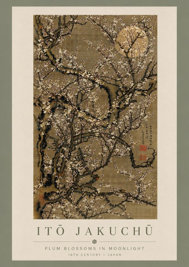 Itō Jakuchū Plum Blossoms in Moonlight No5 - Plakat