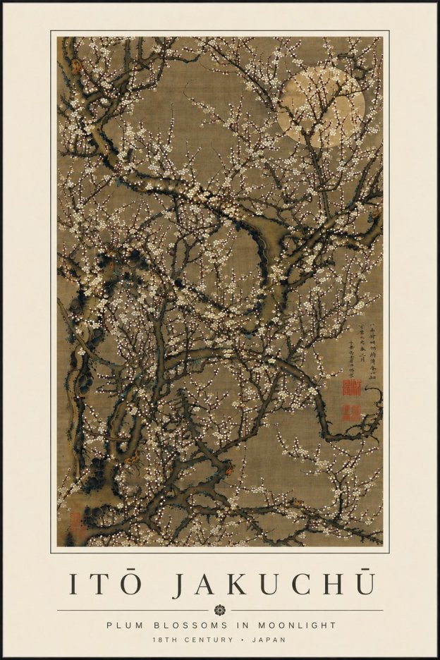 Itō Jakuchū Plum Blossoms in Moonlight No6 - Plakat