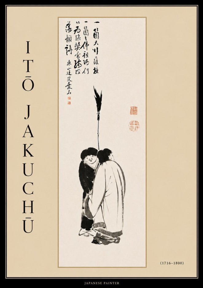 Itō Jakuchū Two Figures Holding a Staff No4 - Plakat