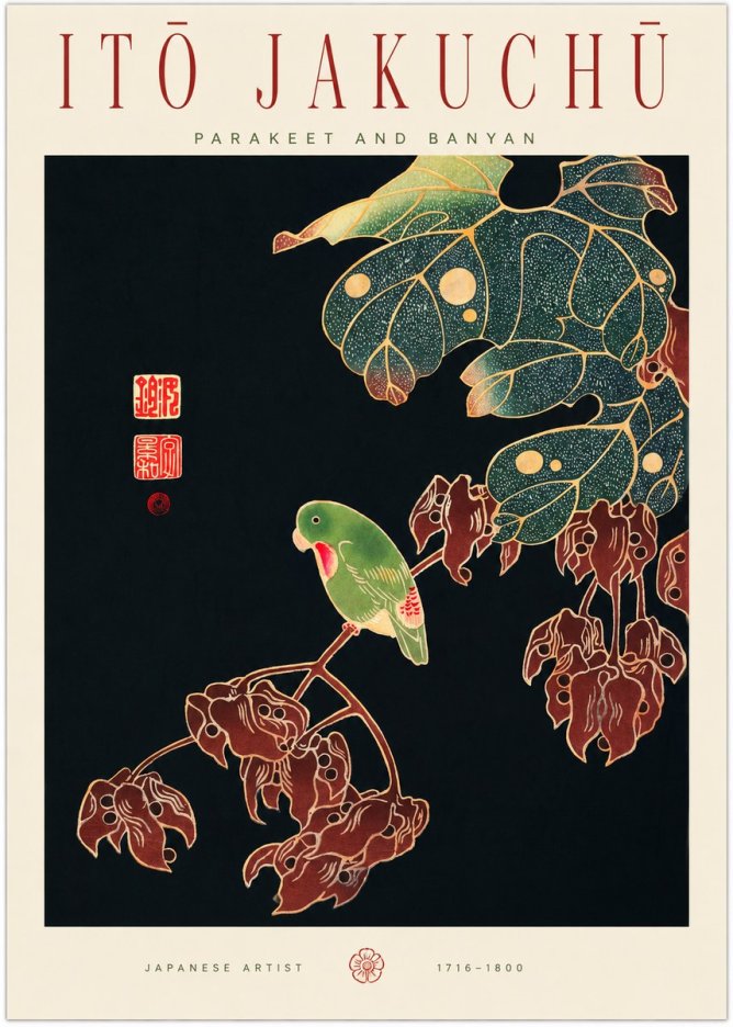 Itō Jakuchū Parakeet and Banyan No1 - Plakat