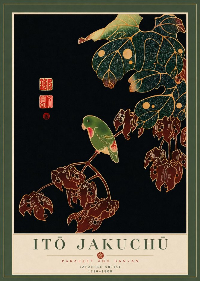 Itō Jakuchū Parakeet and Banyan No7 - Plakat
