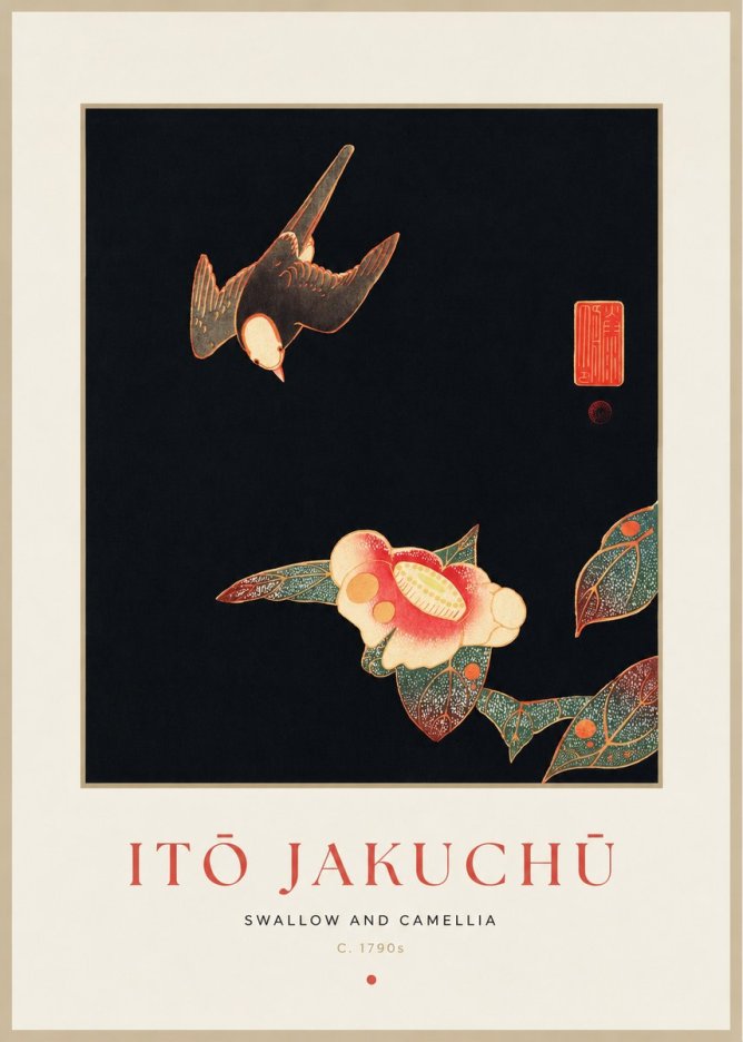 Itō Jakuchū Swallow and Camellia No1 - Plakat