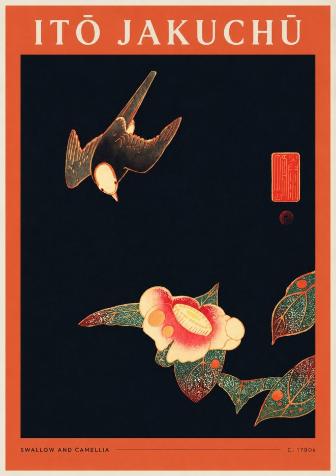 Itō Jakuchū Swallow and Camellia No2 - Plakat