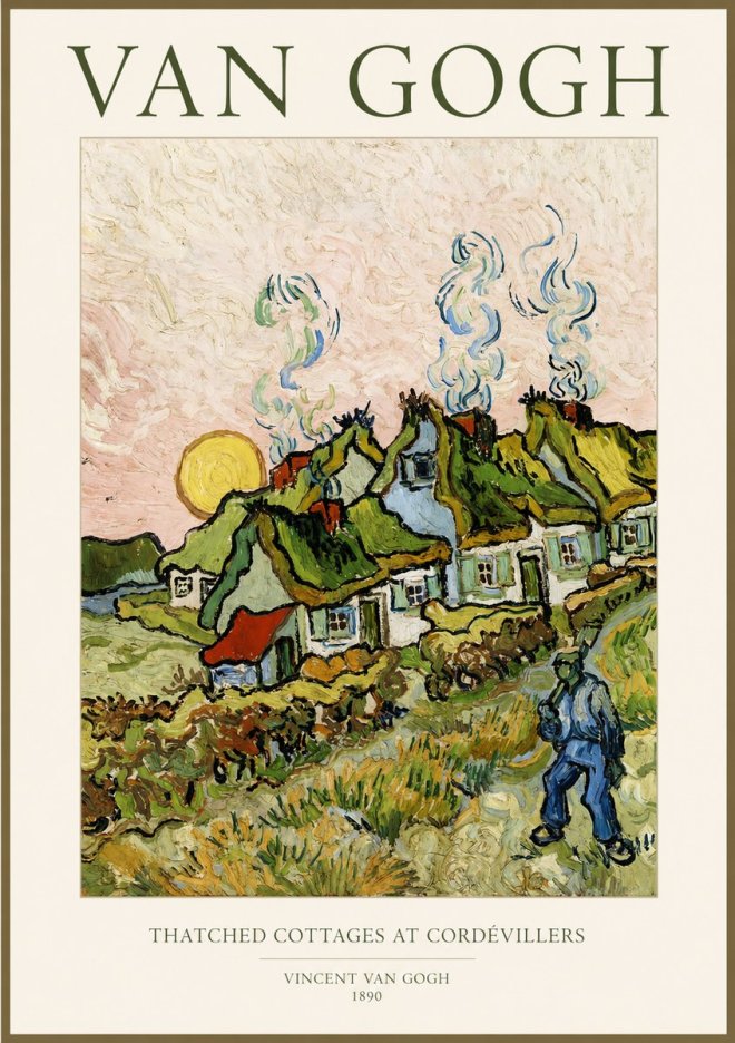 Van Gogh Cottages with Thatched Roofs No2 - Plakat