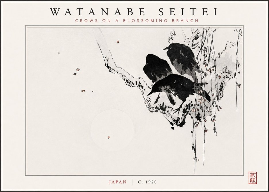Watanabe Seitei Crows on a Blossoming Branch No3 - Plakat