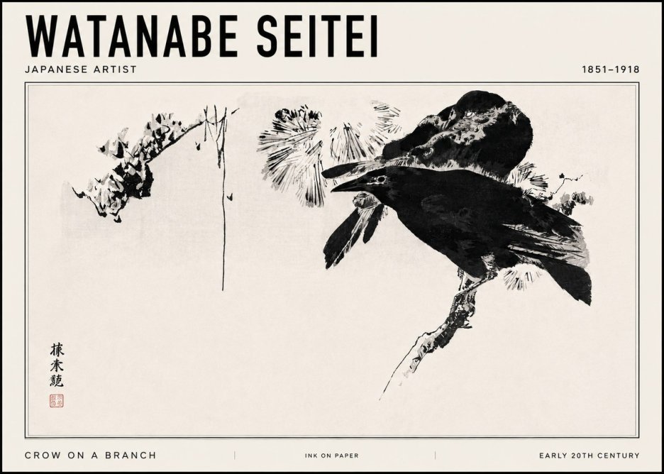 Watanabe Seitei Crow on a Branch No3 - Plakat