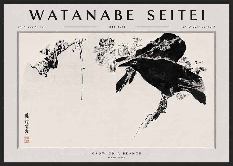 Watanabe Seitei Crow on a Branch No5 - Plakat