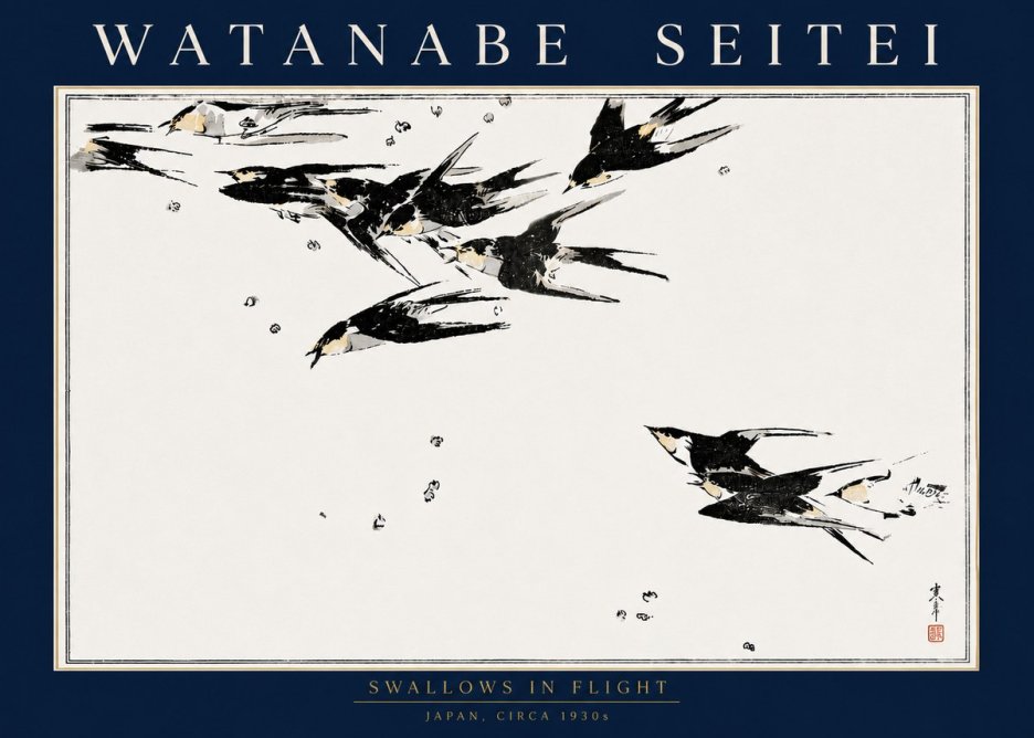 Watanabe Seitei Swallows in Flight No4 - Plakat