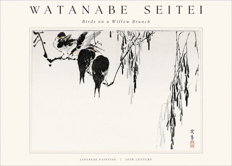 Watanabe Seitei Birds on a Willow Branch No1 - Plakat
