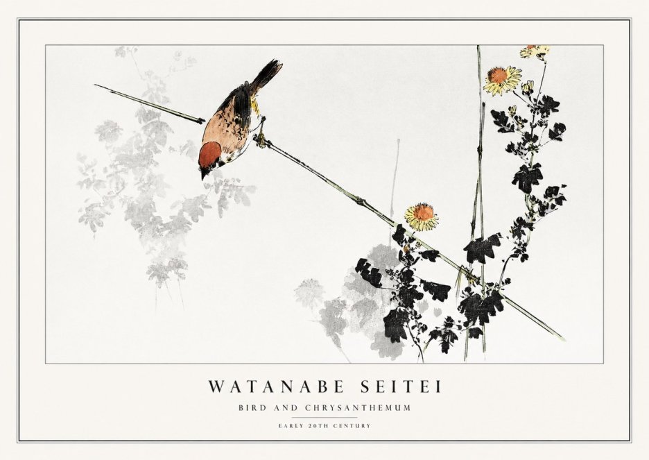 Watanabe Seitei Bird and Chrysanthemum No1 - Plakat