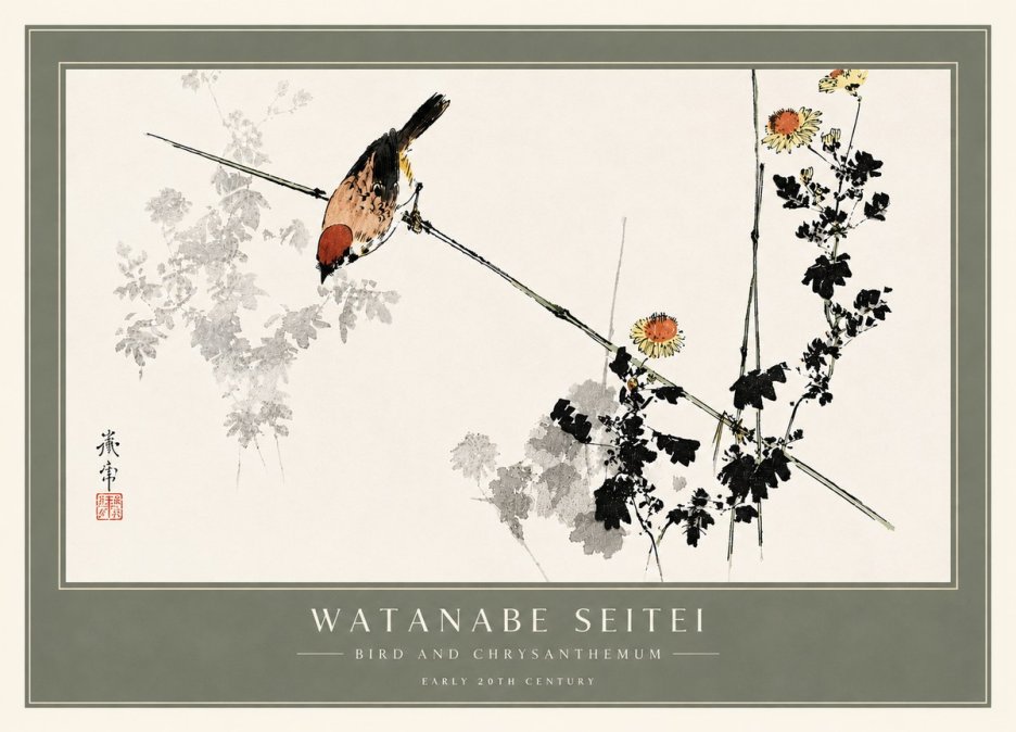Watanabe Seitei Bird and Chrysanthemum No6 - Plakat