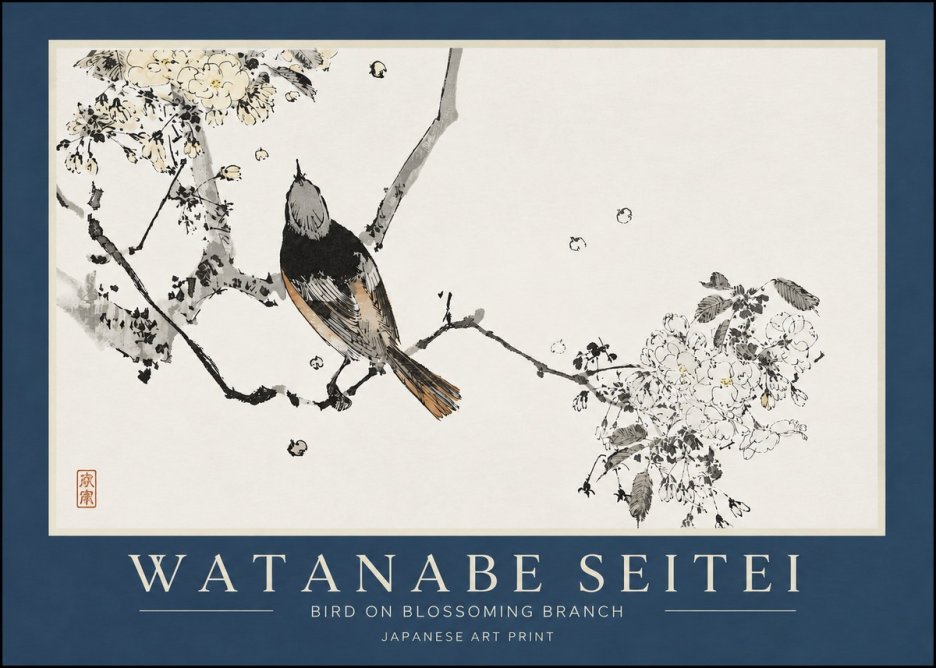 Watanabe Seitei Bird on Blossoming Branch No3 - Plakat
