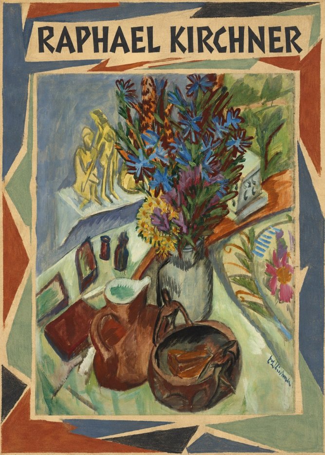 Raphael Kirchner Still Life with Blue Flowers and Figurines No4 - Plakat