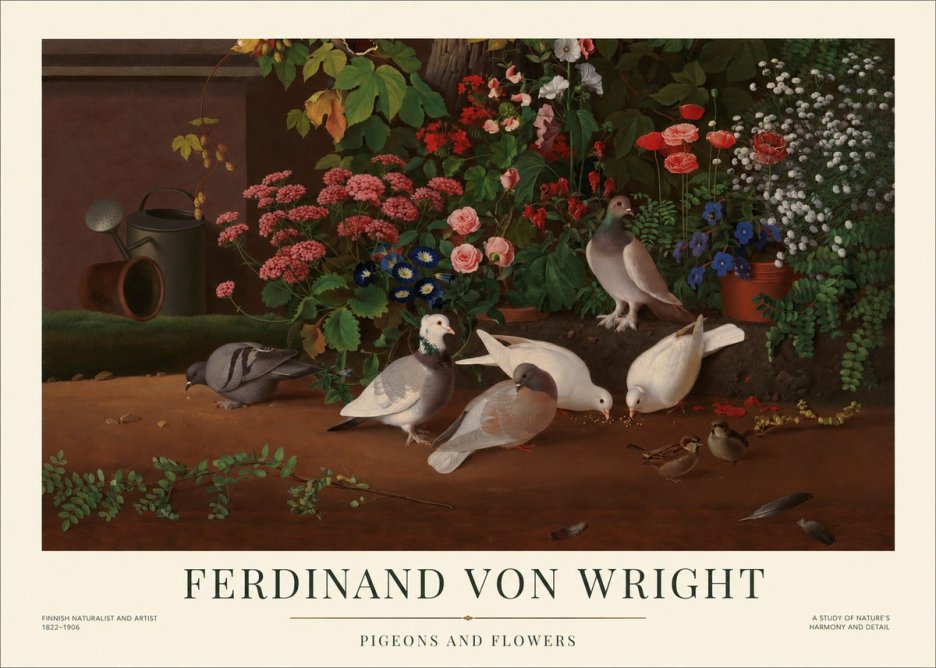 Ferdinand von Wright Pigeons and Flowers No1 - Plakat