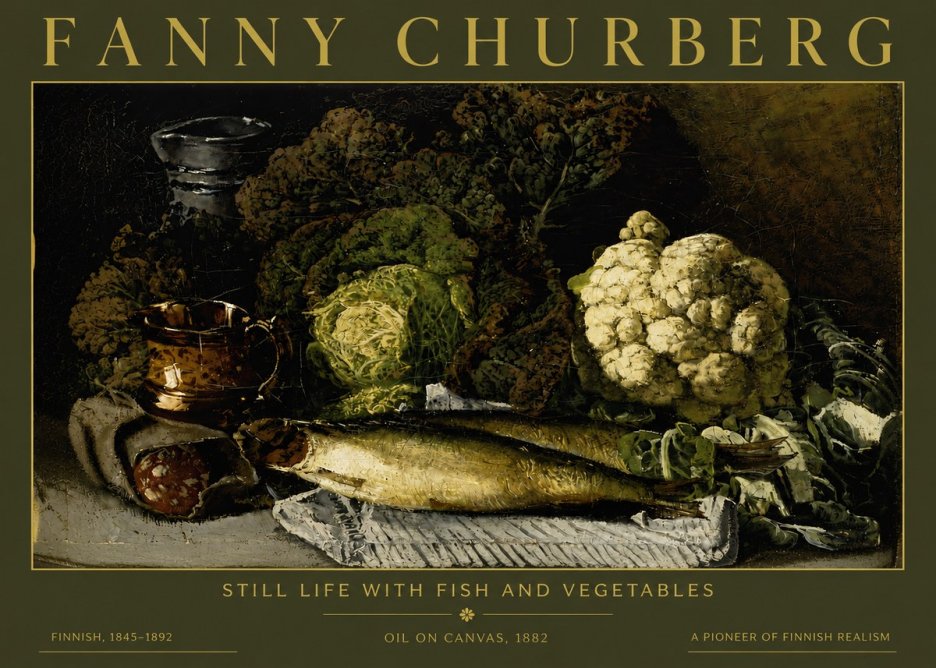 Fanny Churberg Still Life with Fish and Vegetables No4 - Plakat