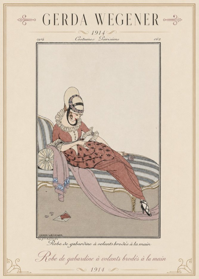 Gerda Wegener Robe De Gabardine À Volants Brodés À La Main II No1 - Plakat