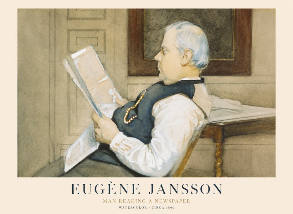 Eugène Jansson Man Reading a Newspaper No1 - Plakat