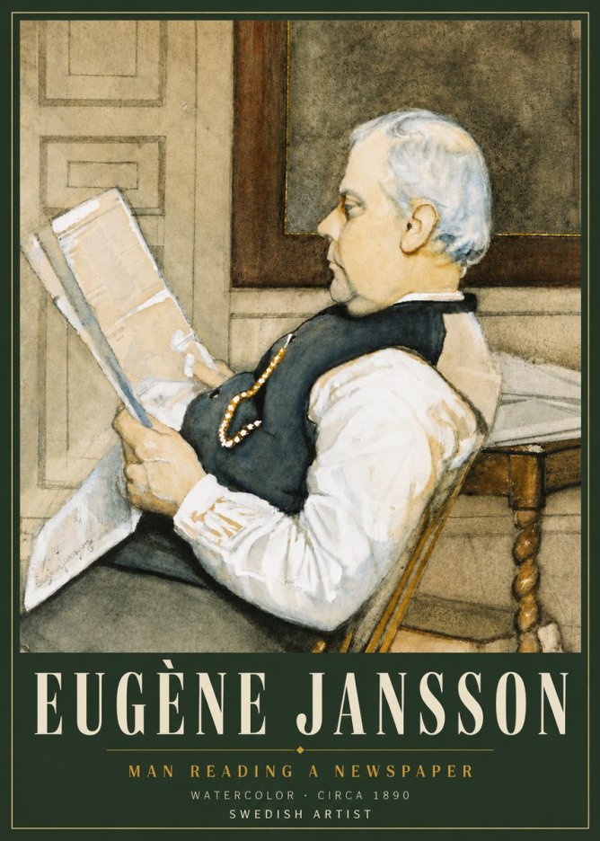 Eugène Jansson Man Reading a Newspaper No4 - Plakat