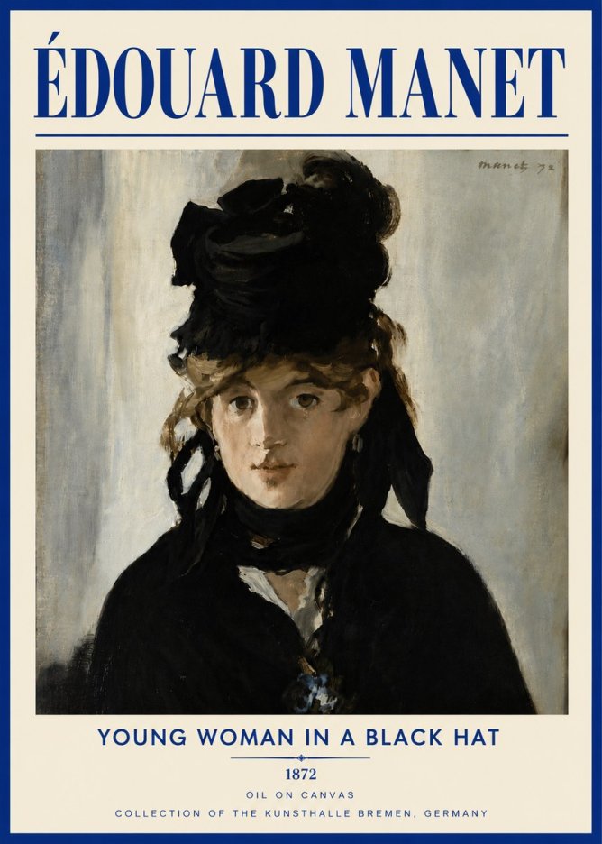 Édouard Manet Young Woman in a Black Hat I No5 - Plakat
