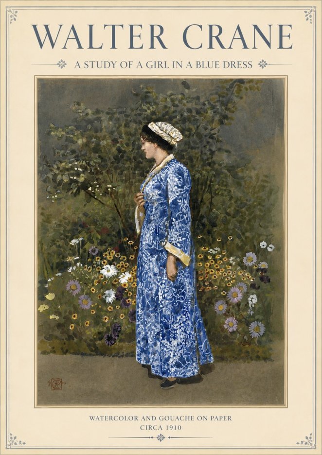 Walter Crane A Study of a Girl in a Blue Dress No3 - Plakat