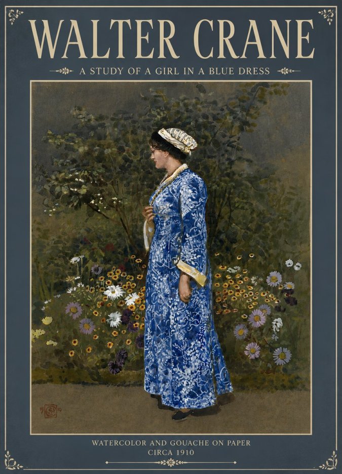 Walter Crane A Study of a Girl in a Blue Dress No5 - Plakat