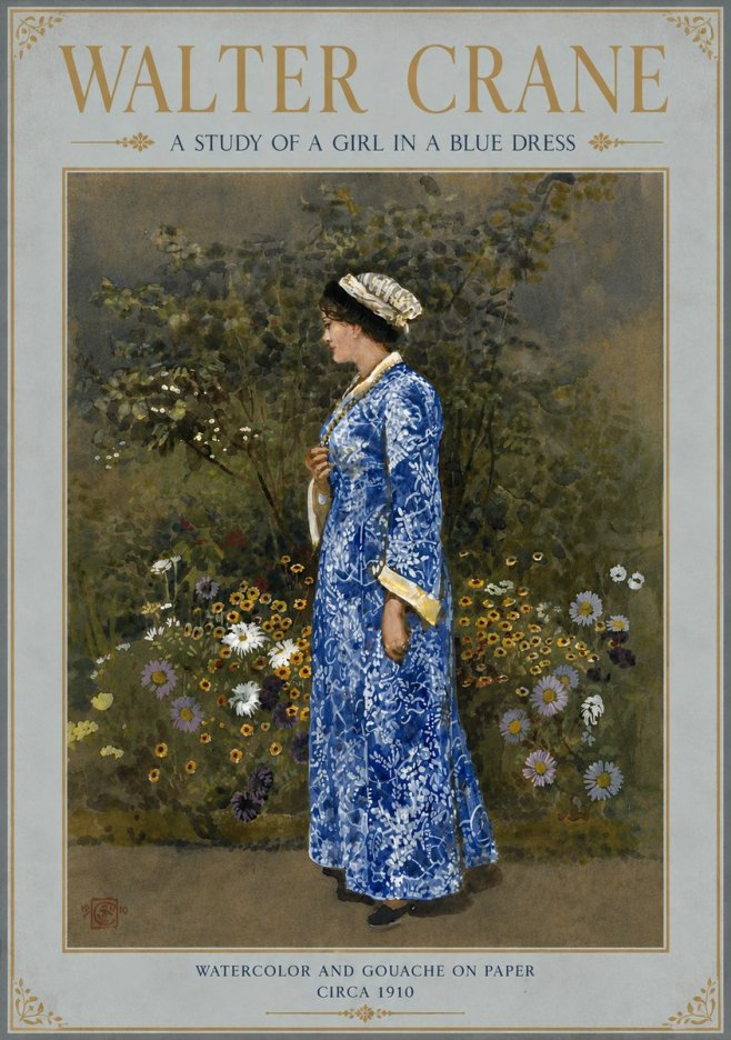 Walter Crane A Study of a Girl in a Blue Dress No6 - Plakat