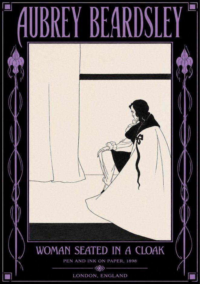 Aubrey Beardsley Woman Seated in a Cloak No4 - Plakat