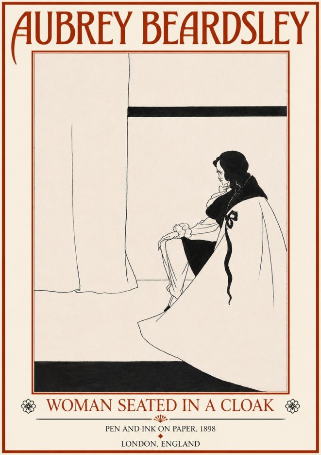 Aubrey Beardsley Woman Seated in a Cloak No5 - Plakat