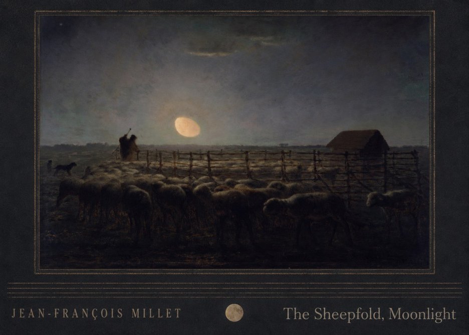 Jean-François Millet The Sheepfold, Moonlight No4 - Plakat