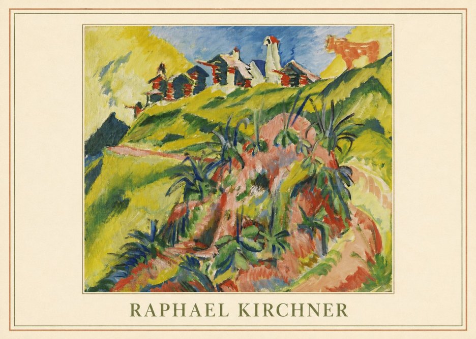 Raphael Kirchner Hillside Dwellings with Alpine Cow No4 - Plakat
