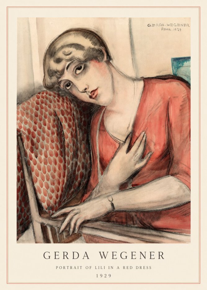 Gerda Wegener Portrait of Lili in a Red Dress No4 - Plakat