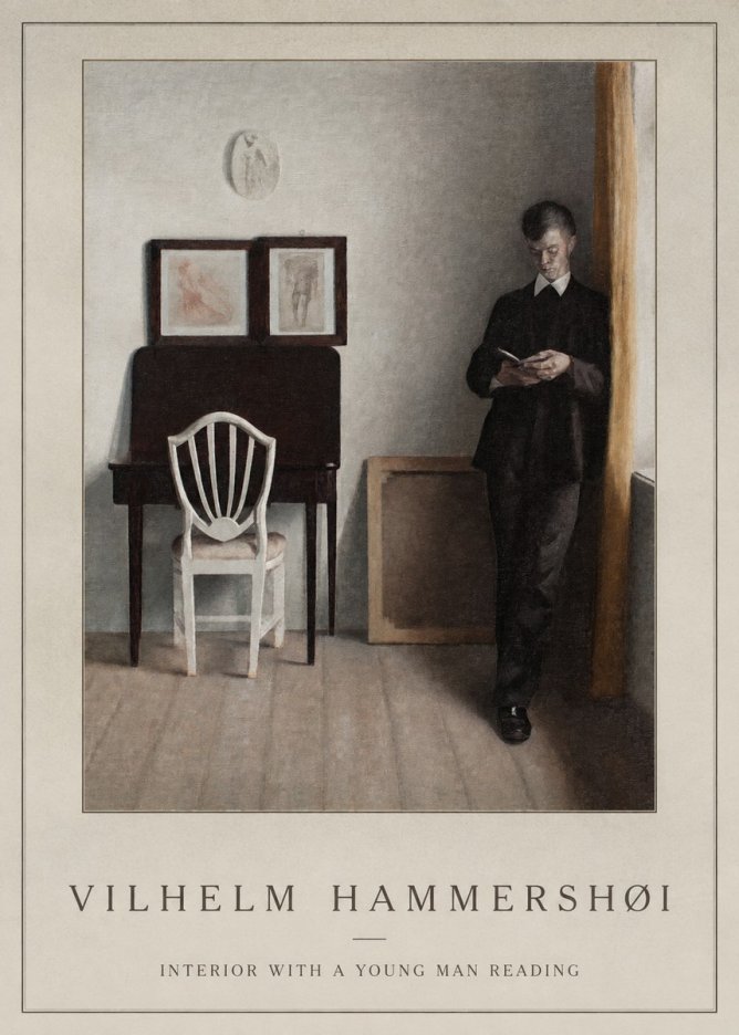 Vilhelm Hammershøi Interior with a Young Man Reading No1 - Plakat