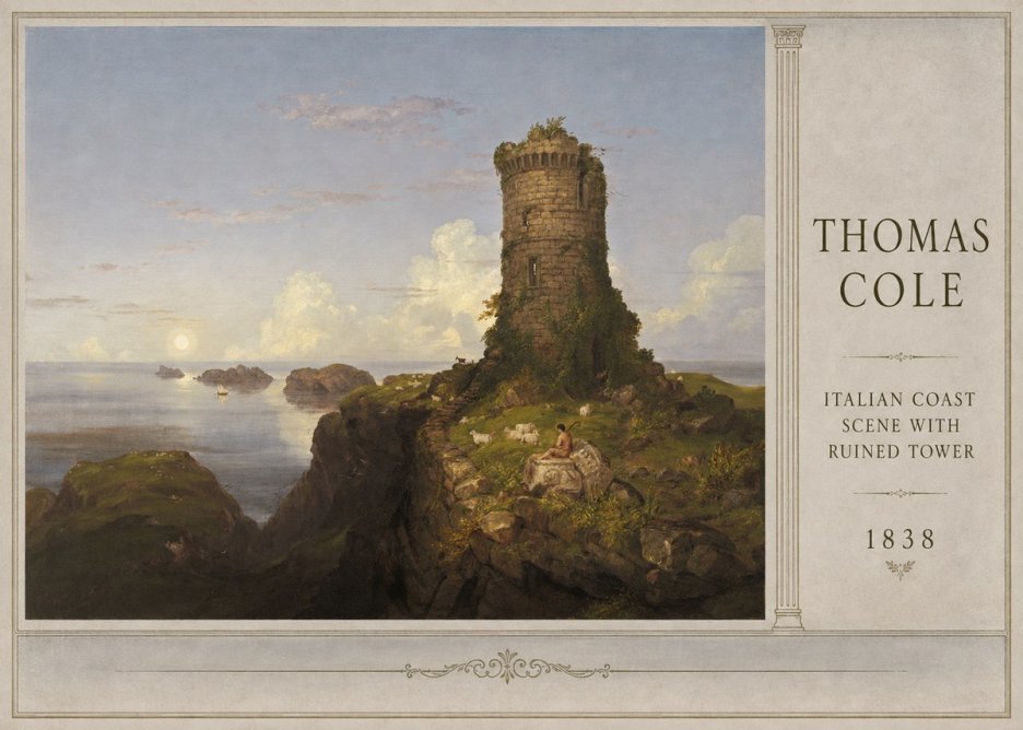 Thomas Cole Italian Coast Scene with Ruined Tower II No4 - Plakat