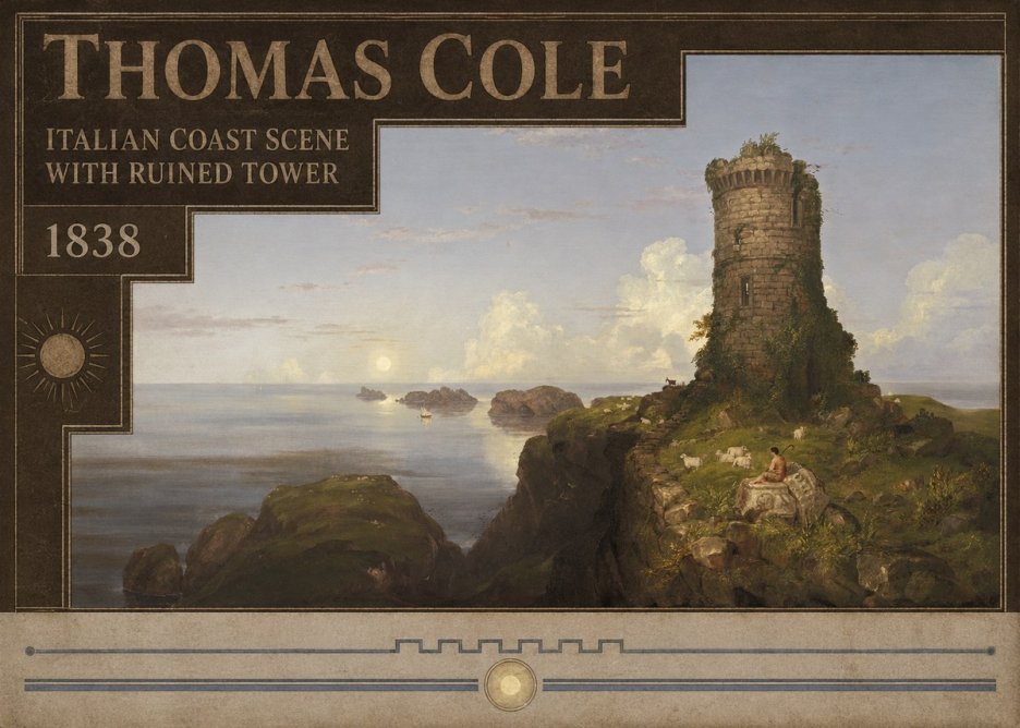 Thomas Cole Italian Coast Scene with Ruined Tower II No5 - Plakat