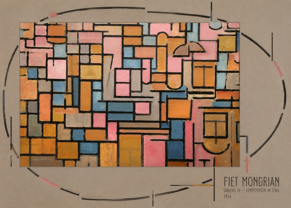 Piet Mondrian Tableau Iii — Composition in Oval No6 - Plakat